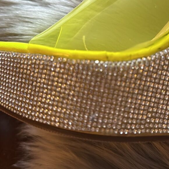 Chase + Chloe rhinestone platforms. Neon yellow and clear. - Picture 6 of 9